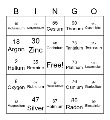 SCIENCE-ELEMENT Bingo Card