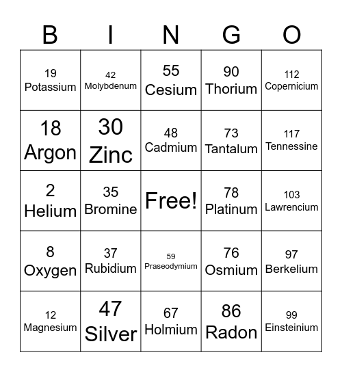 SCIENCE-ELEMENT Bingo Card