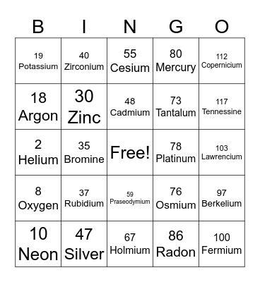 SCIENCE-ELEMENT Bingo Card