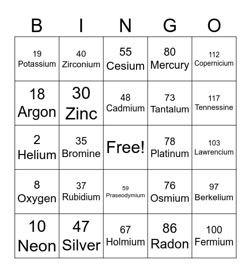 SCIENCE-ELEMENT Bingo Card