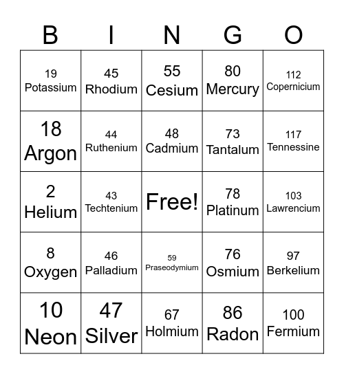 SCIENCE-ELEMENT Bingo Card