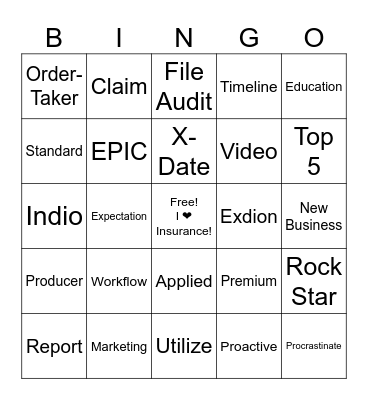 Insurance Word Bingo Card