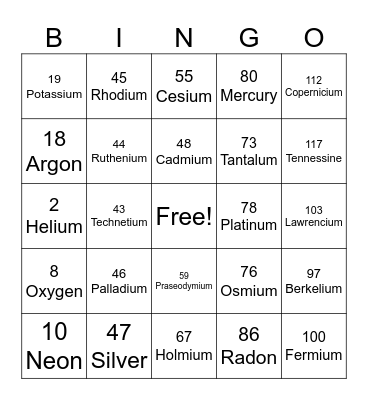 SCIENCE-ELEMENT Bingo Card