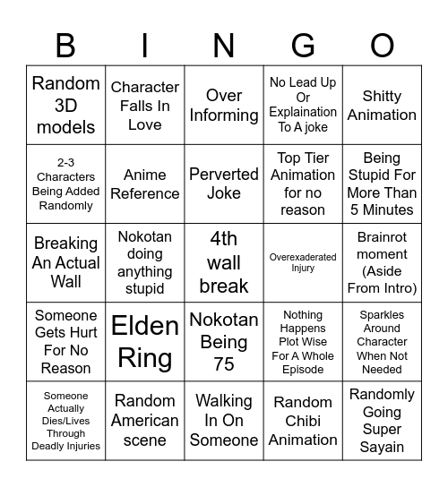 My Deer Friend Nokotan Bingo Card