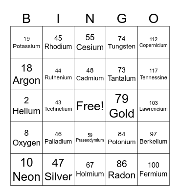 SCIENCE-ELEMENT Bingo Card