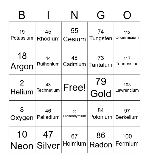 SCIENCE-ELEMENT Bingo Card