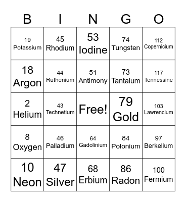 SCIENCE-ELEMENT Bingo Card