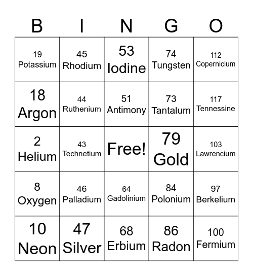 SCIENCE-ELEMENT Bingo Card