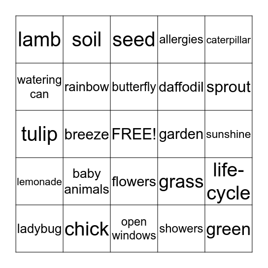 SPRING  BINGO    Bingo Card