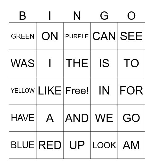 KINDERGARTEN Bingo Card