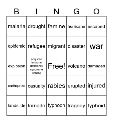 Global Problems Bingo Card