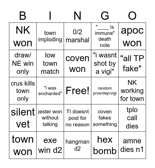 tos 2 Bingo Card