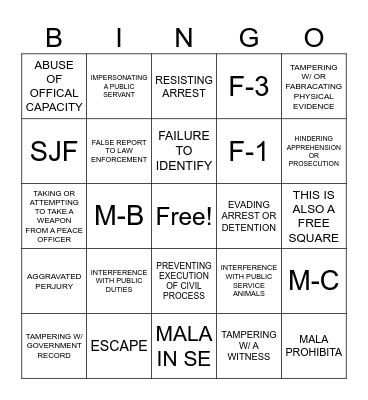 Public Offense Bingo Card
