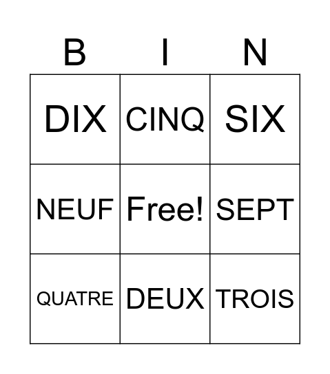LES CHIFFRES Bingo Card