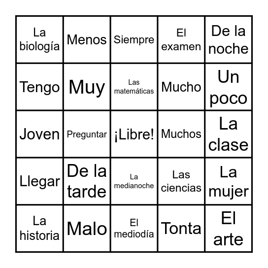 ¡Lo Tengo! Bingo Card