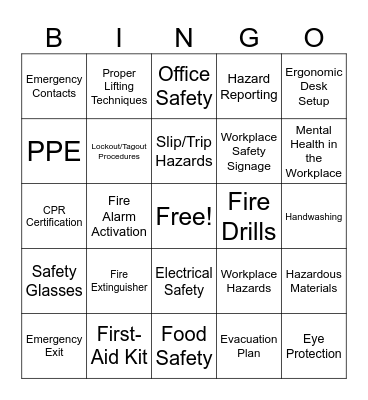 Safety Bingo! Bingo Card