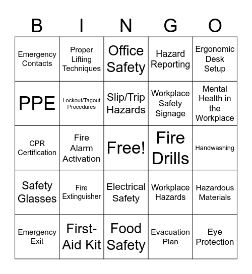 Safety Bingo! Bingo Card