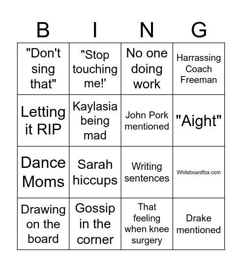 Coach Freeman Bingo Card