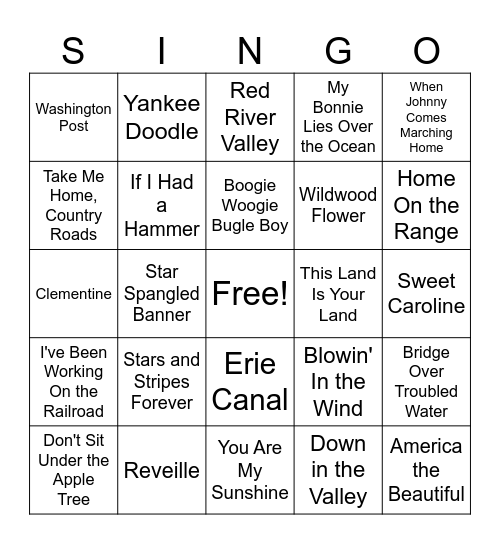 SINGO! Veterans Day Edition Bingo Card