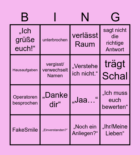 Hosse Bingo Card