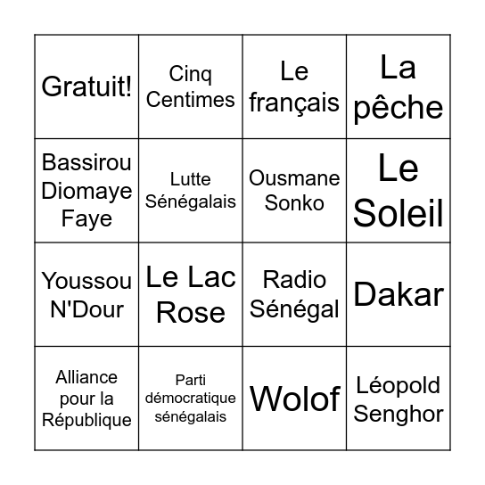 Lotto - Le Sénégal Bingo Card