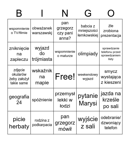 freak zanek Bingo Card