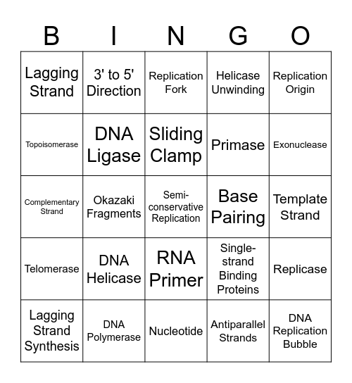 DNA Replication Bingo! Bingo Card