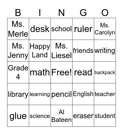 Back to School! Bingo Card