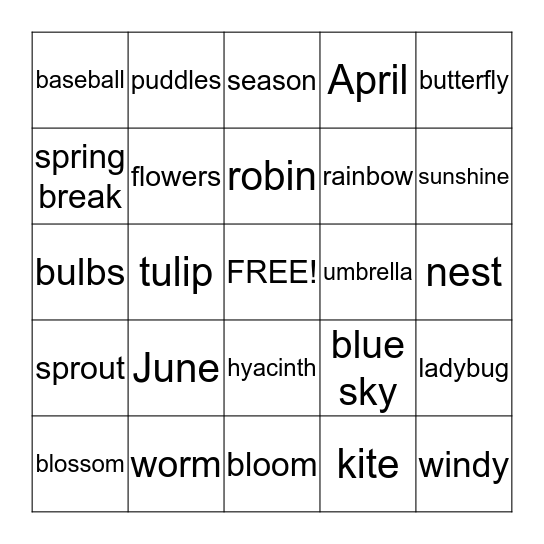 SPRING  BINGO    Bingo Card