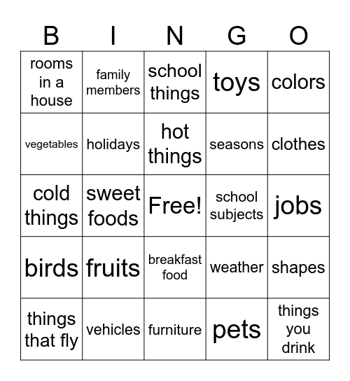 Categories Bingo Card