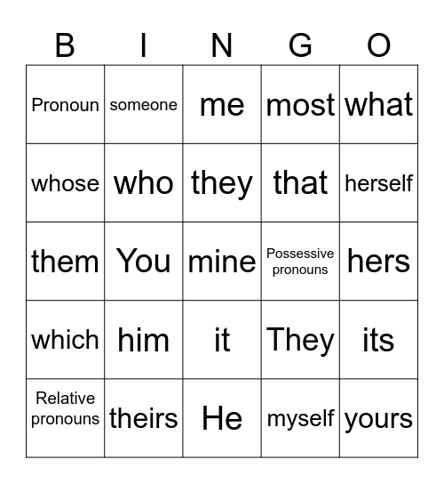 Pronouns Bingo Card