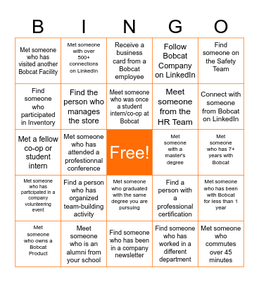 Bobcat Student Bingo Card