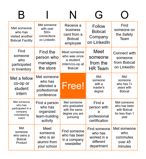 Bobcat Student Bingo Card