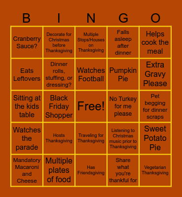 Thanksgiving LEI Bingo Card