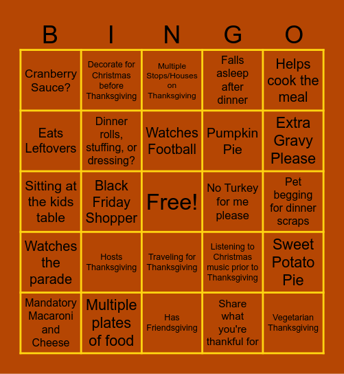 Thanksgiving LEI Bingo Card