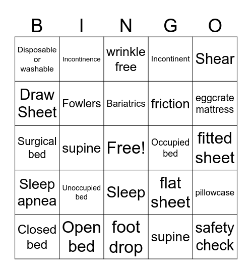 Ch.10 Bedmaking and Unit Care Bingo Card