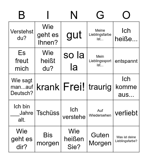 German Conversation Phrases Bingo Card