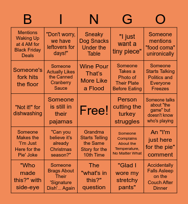 Turkey, Tryptophan, and Bingo Shenanigans! Bingo Card