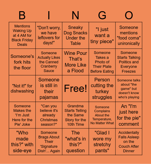 Turkey, Tryptophan, and Bingo Shenanigans! Bingo Card