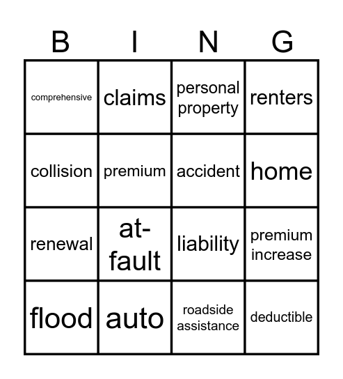 Insurance! Bingo Card