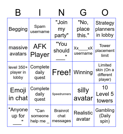 TDS bingo Card