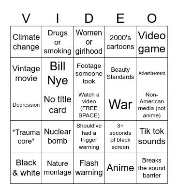 Video Bingo Card