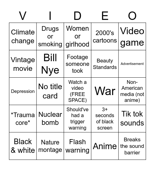 Video Bingo Card