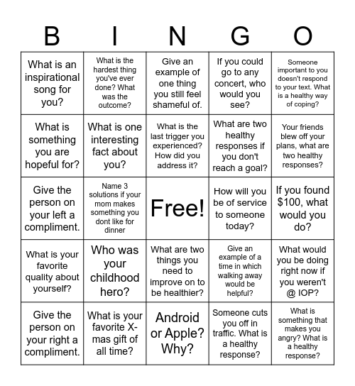 CBT Bingo Card