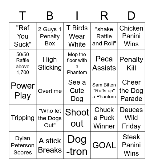 Pucks and Paws Bingo Card