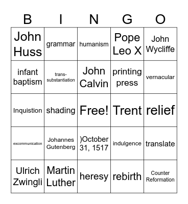 Renaissance test practice ch 6Untitled Bingo Card