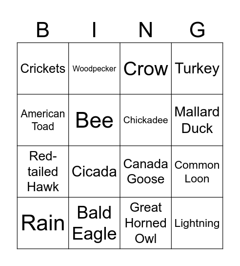 Nature Sounds Bing(o) Bingo Card