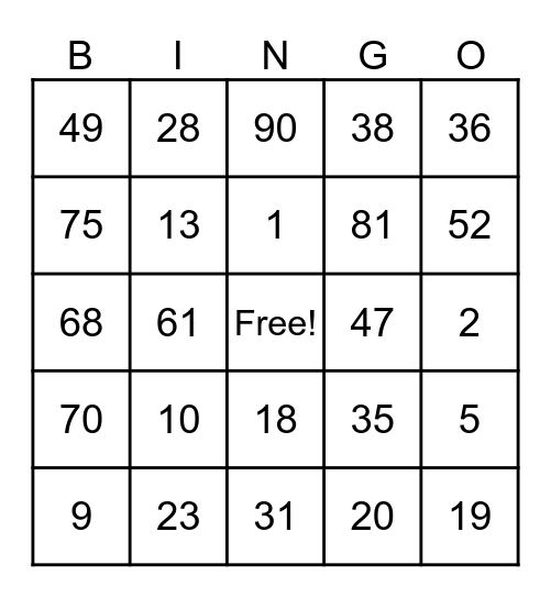 Bingo and Bubbles Bingo Card