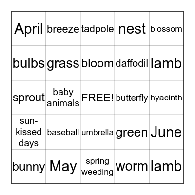 SPRING  BINGO    Bingo Card