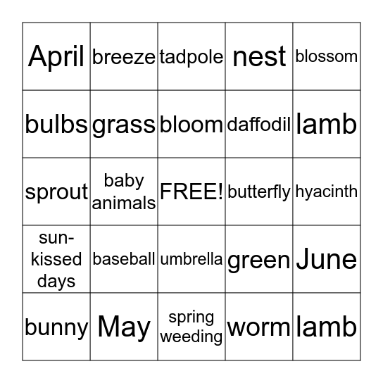 SPRING  BINGO    Bingo Card